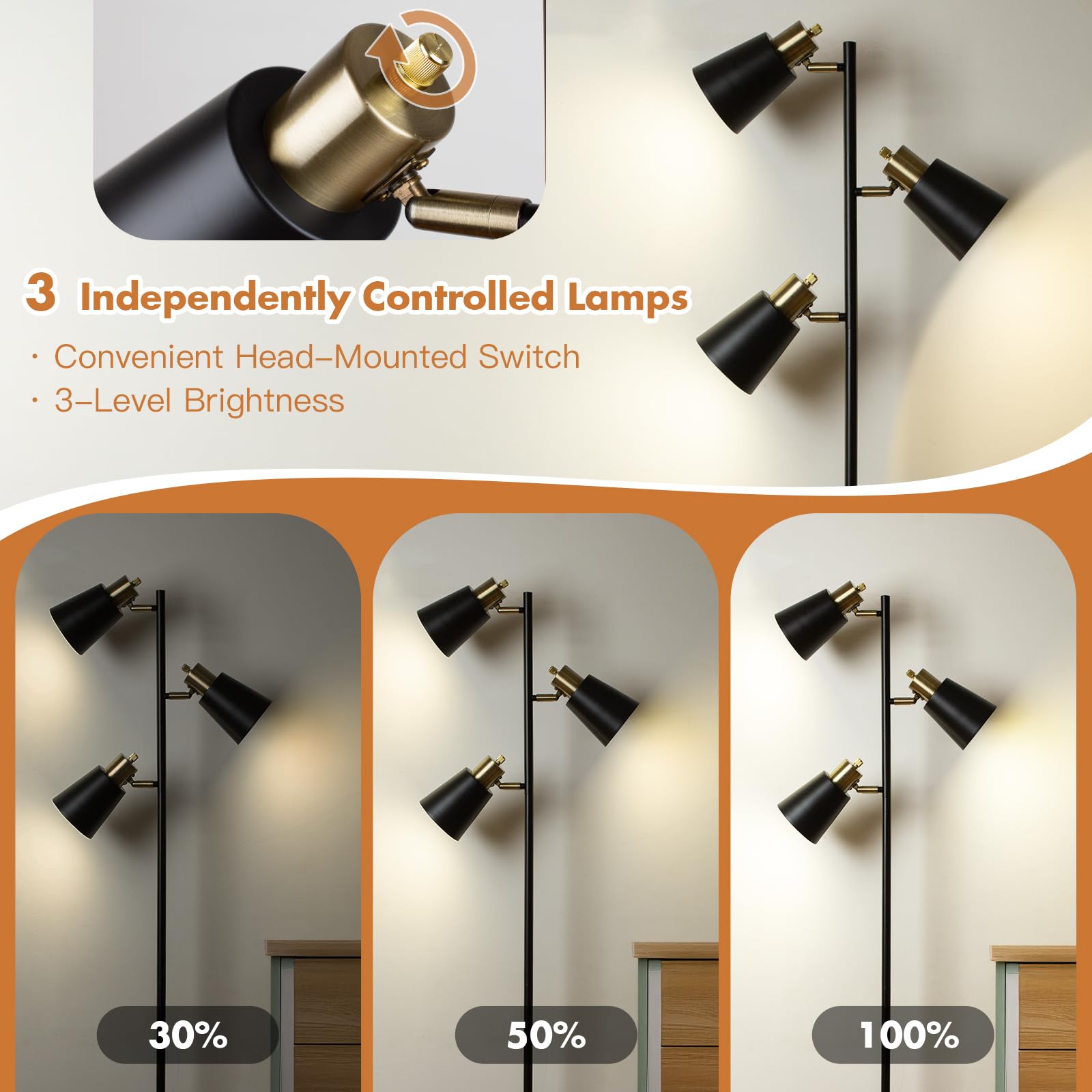 LALISU Tree Floor Lamp with 360-degree heads directs light precisely.