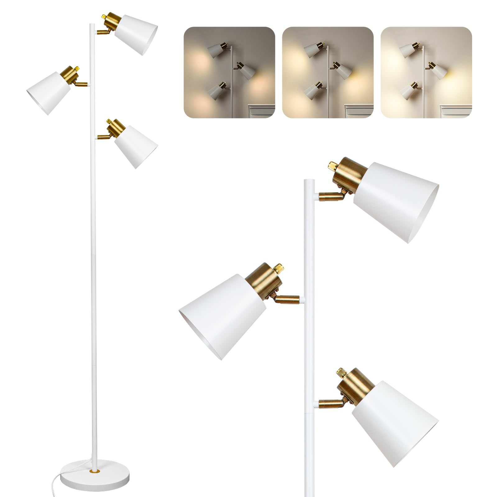 LALISU Tree Floor Lamp with industrial three-heads for flexible reading light.