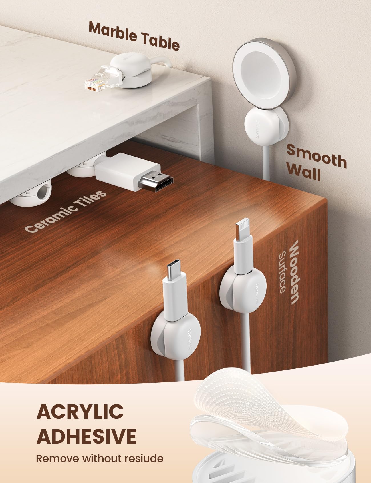 Lamicall adhesive holder shows residue-free removal from smooth surface.