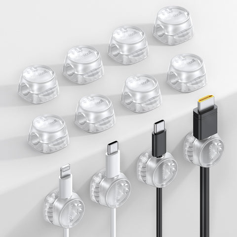Lamicall cord organizer clip with spring lock keeps desk cables tidy.