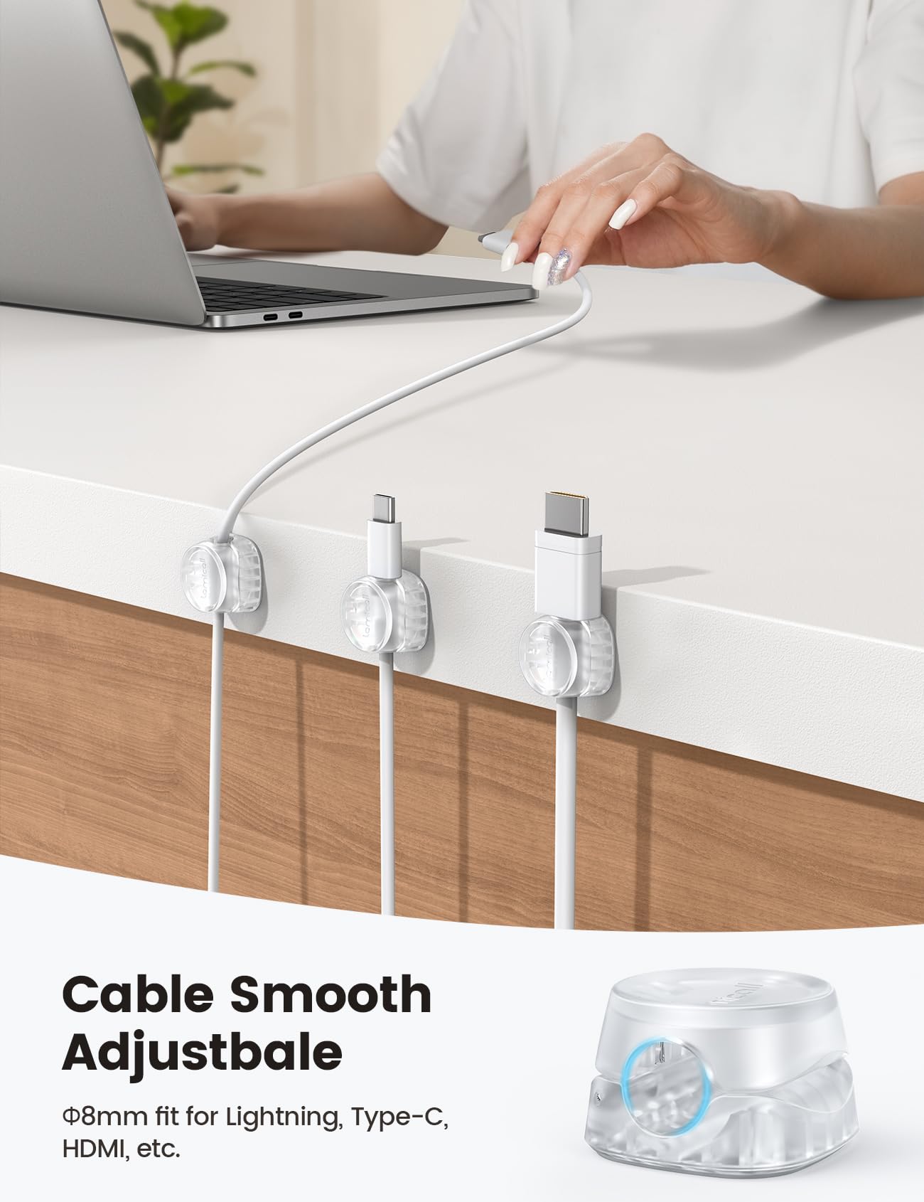 Lamicall one-hand operation clip enables quick cord access.
