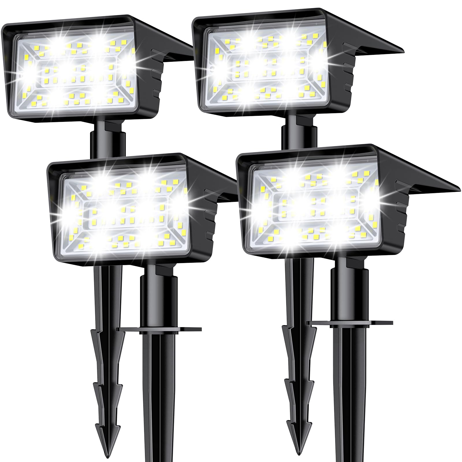 LAMKEEP solar spot light with 60 LEDs lighting a garden path