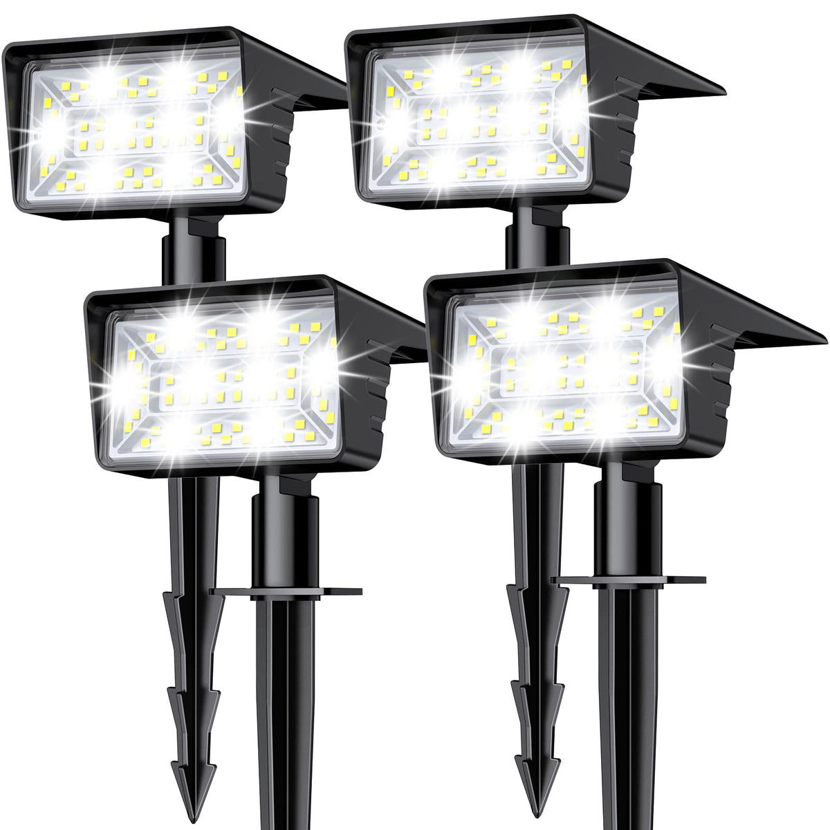 LAMKEEP solar spot light with 60 LEDs lighting a garden path