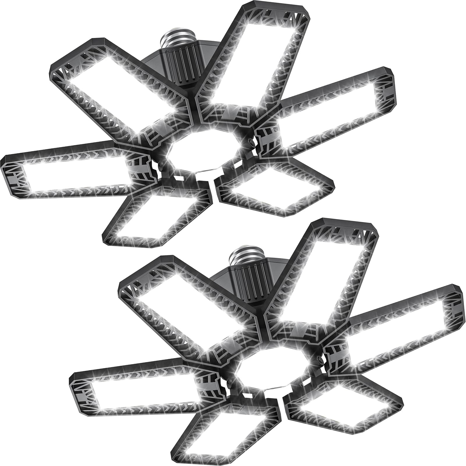 LAMLAMCK 2-pack garage light assembled fixture with 6+1 panels for bright coverage