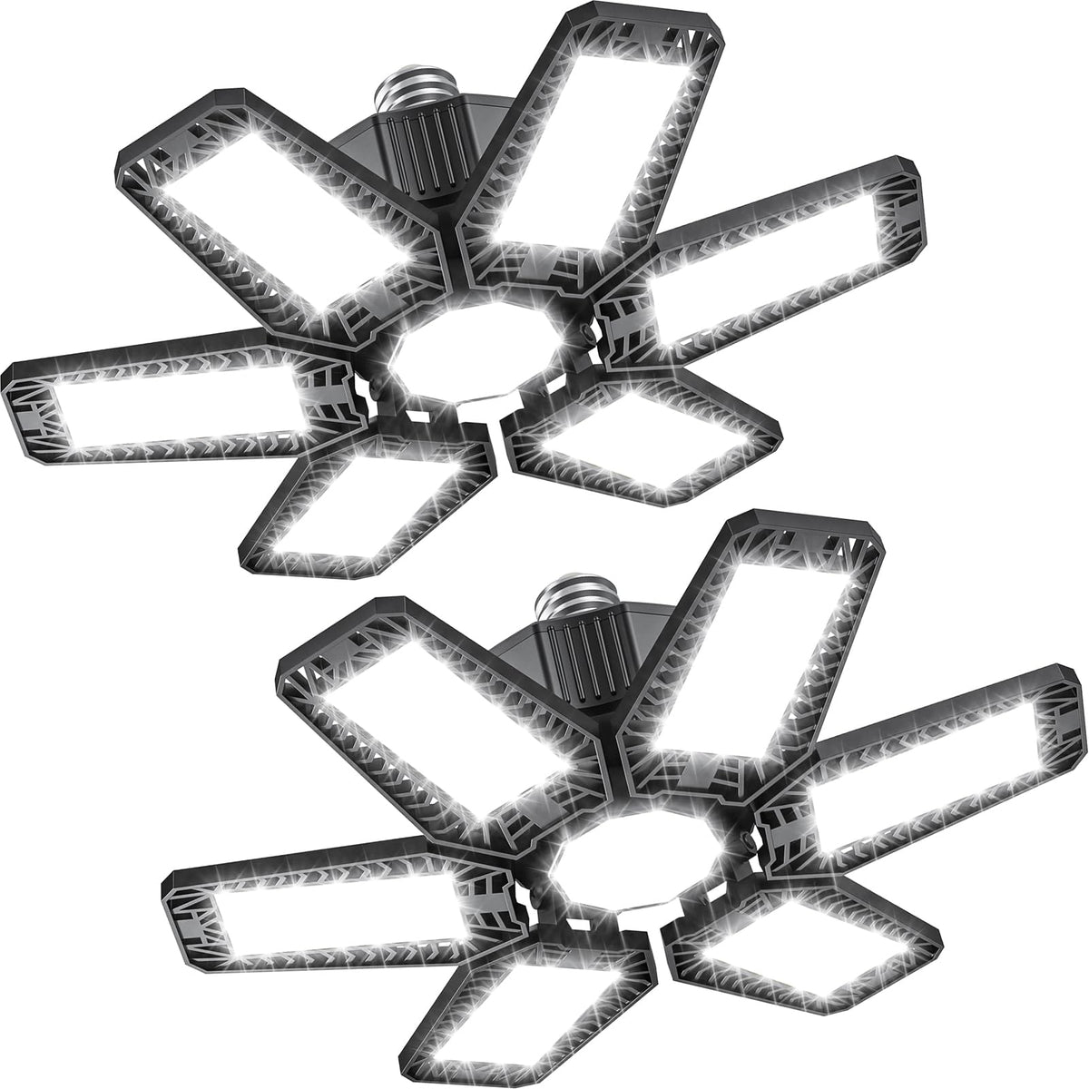 LAMLAMCK 2-pack garage light assembled fixture with 6+1 panels for bright coverage