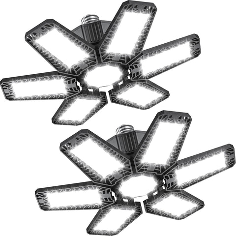LAMLAMCK 2-pack garage light assembled fixture with 6+1 panels for bright coverage