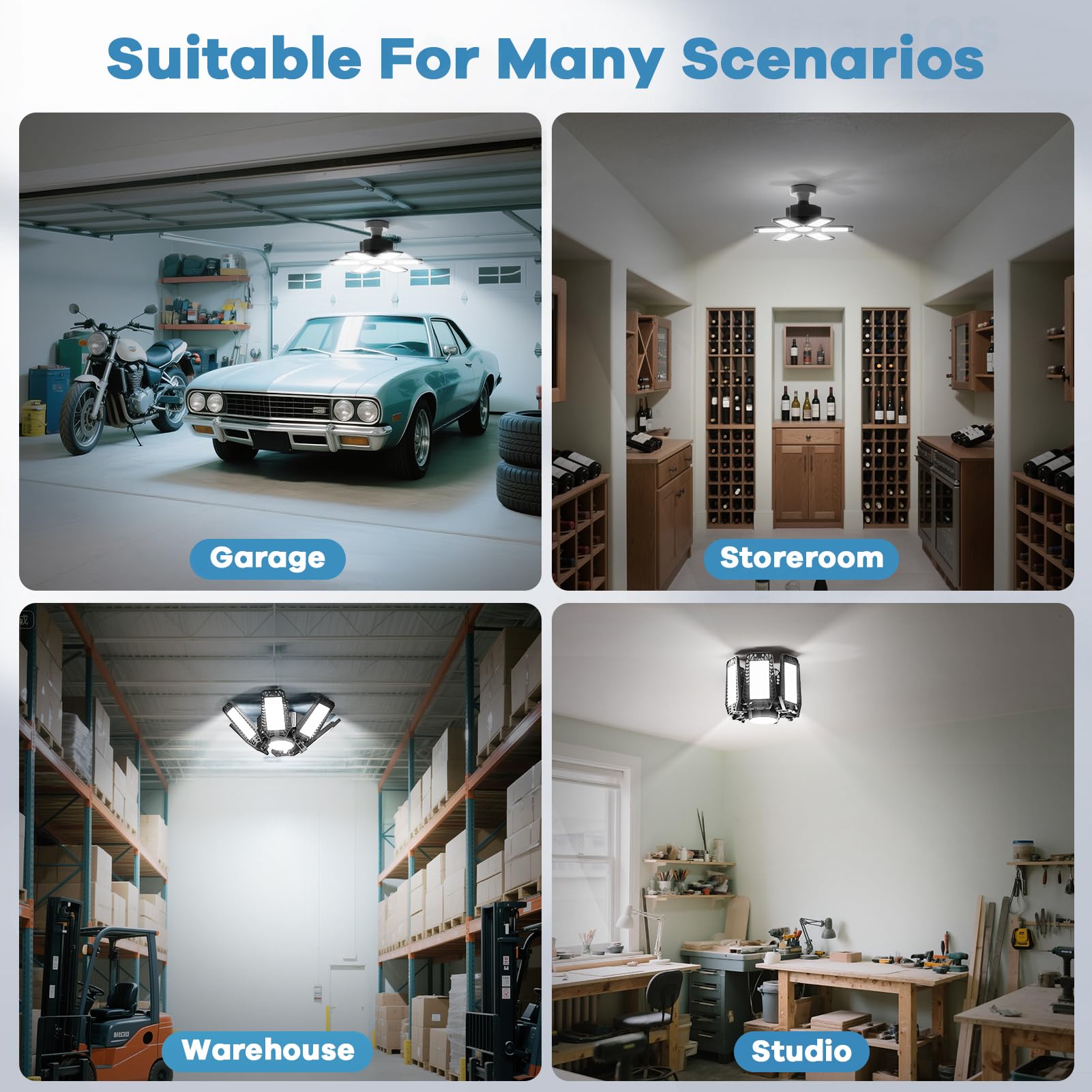 LAMLAMCK ceiling LED light suitable for garages, workshops, and storage rooms