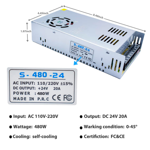 Lam(MS)pen 24V 20A switch power supply with side controls for adjustments