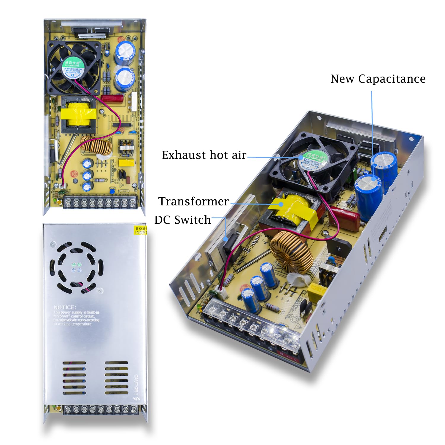 Lam(MS)pen 24V 20A supply venting shows heat dissipation design