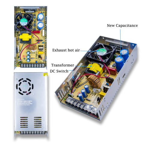 Lam(MS)pen 24V 20A supply venting shows heat dissipation design