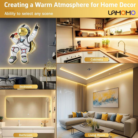 Lamomo kitchen cabinet lighting using warm white COB strip