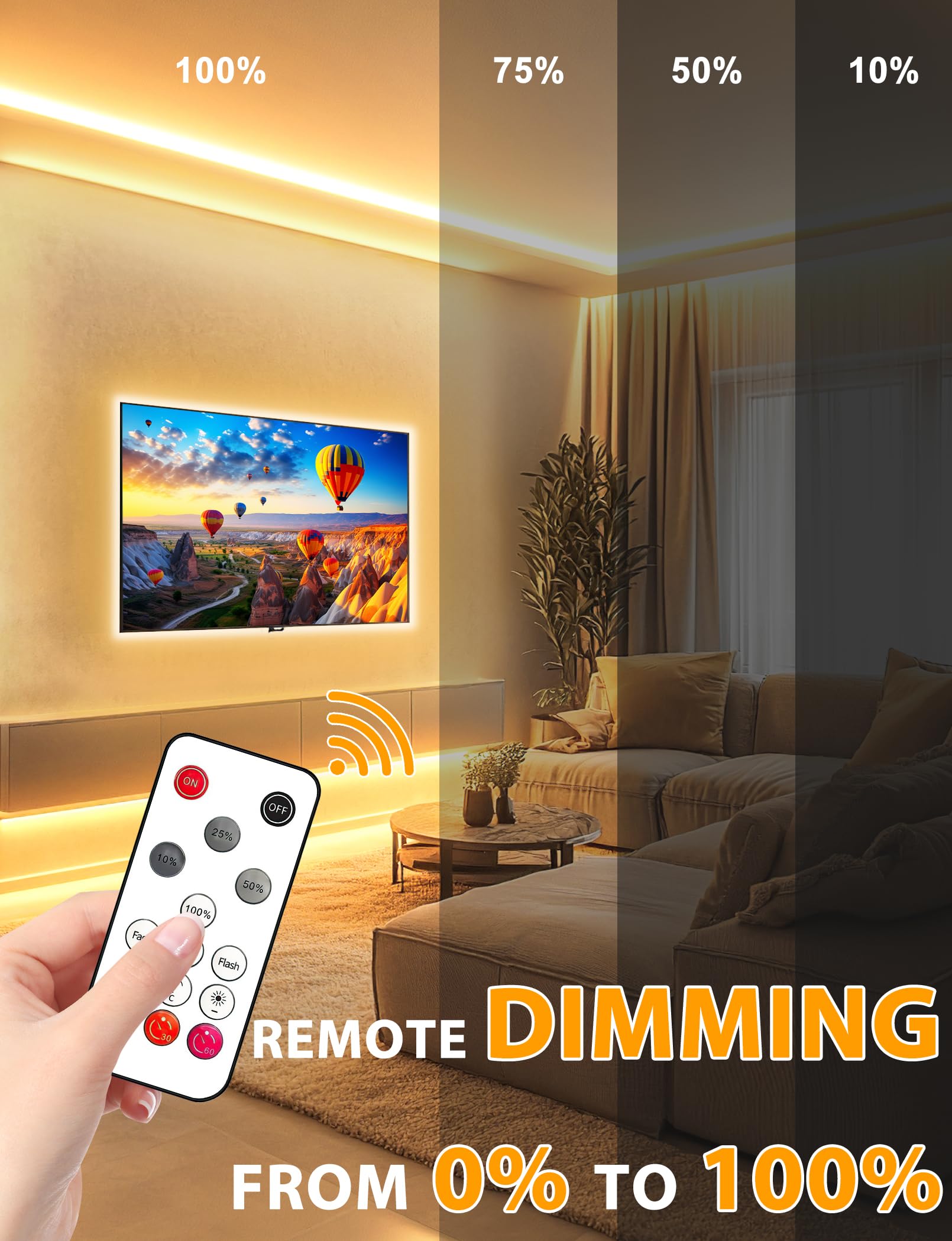 Lamomo remote control dimming for precise brightness and modes