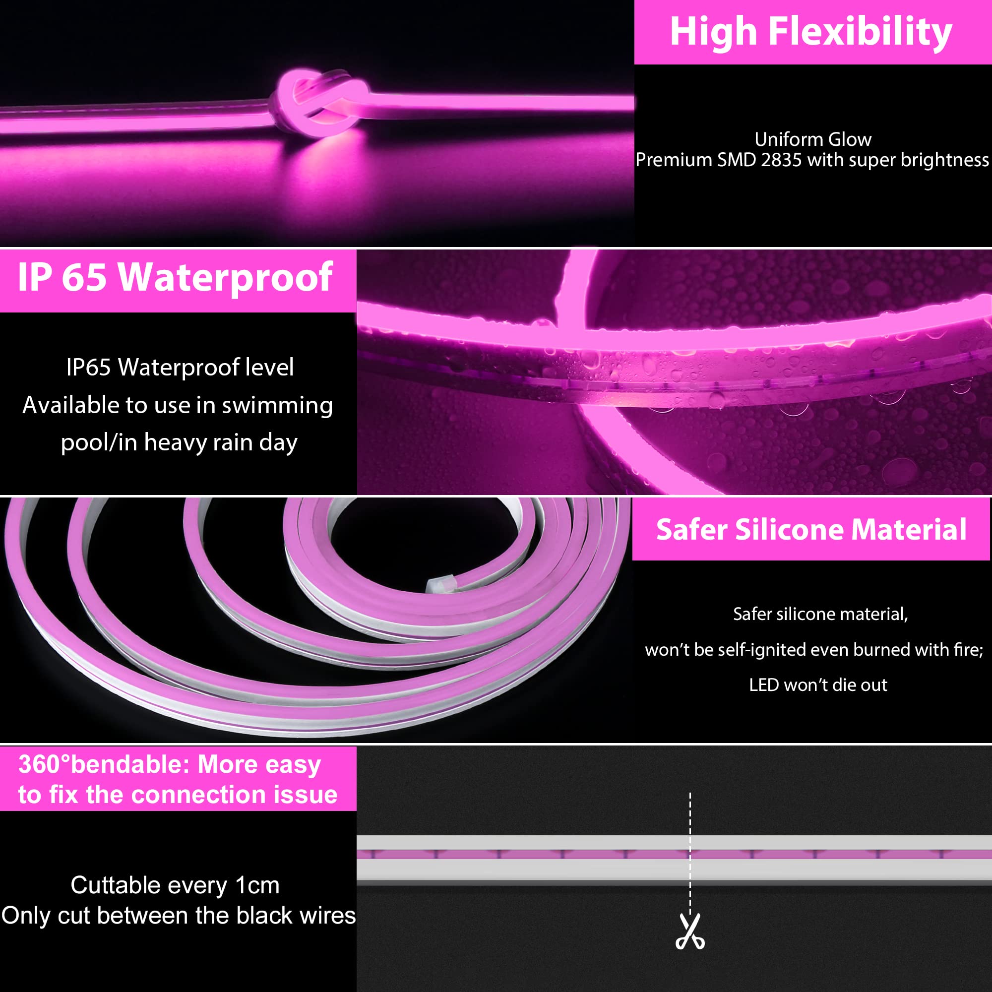 Lamomo IP65 waterproof neon light withstands rain and splashes.