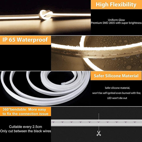 Lamomo IP65 waterproof silicone neon rope light withstands indoor and outdoor use.