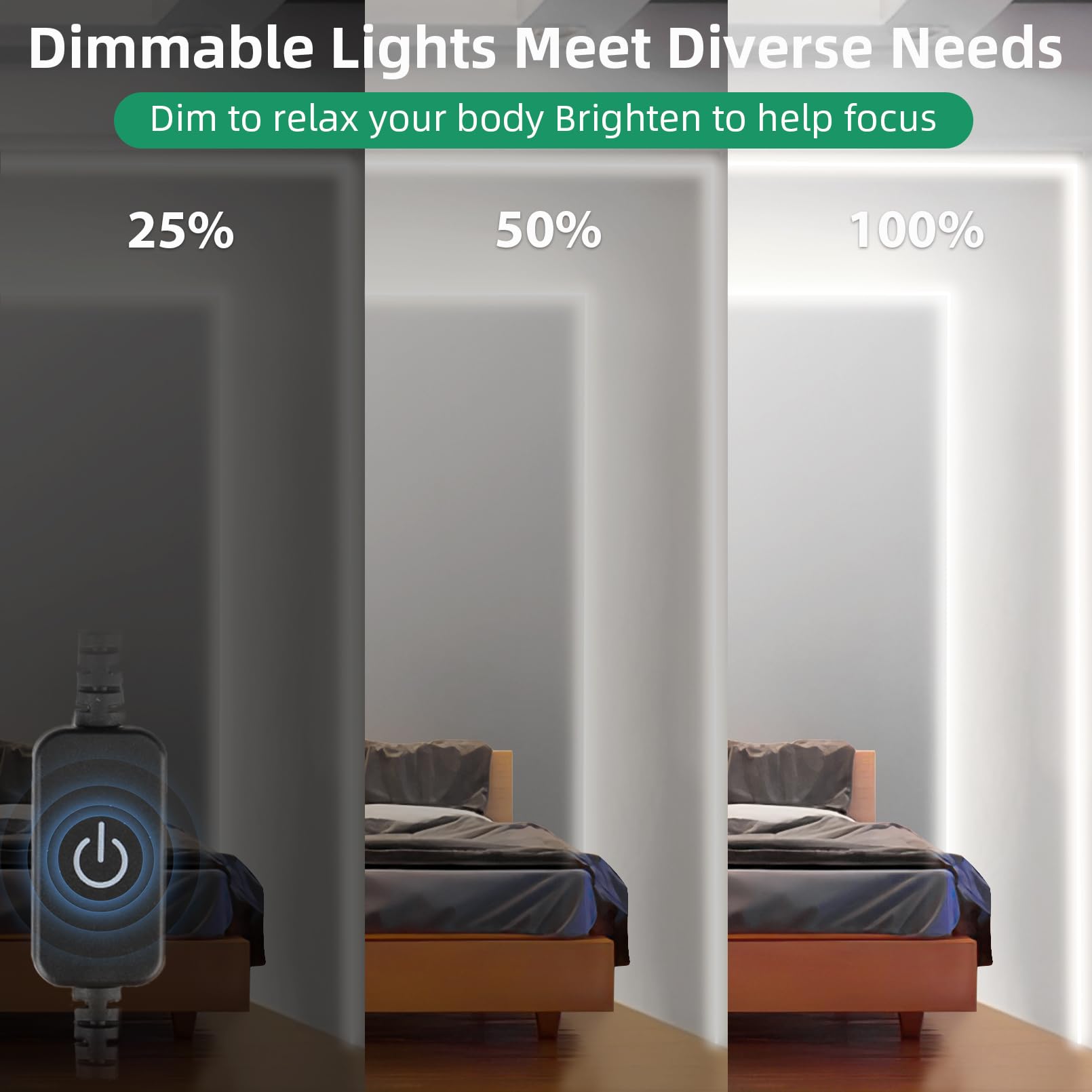 Lamomo Neon Rope Light with dimmable controller for adjustable mood lighting.