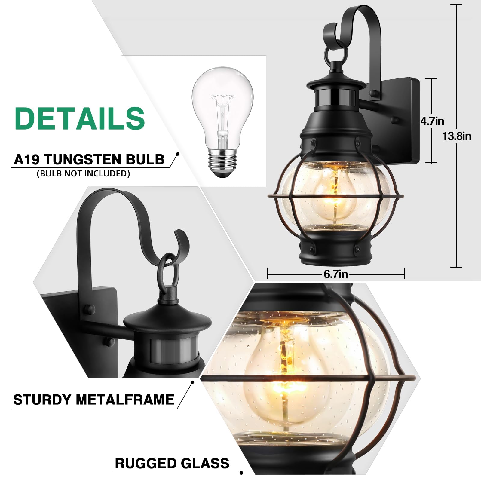 Lamomo porch light shows black finish, ideal for doorways and garages.