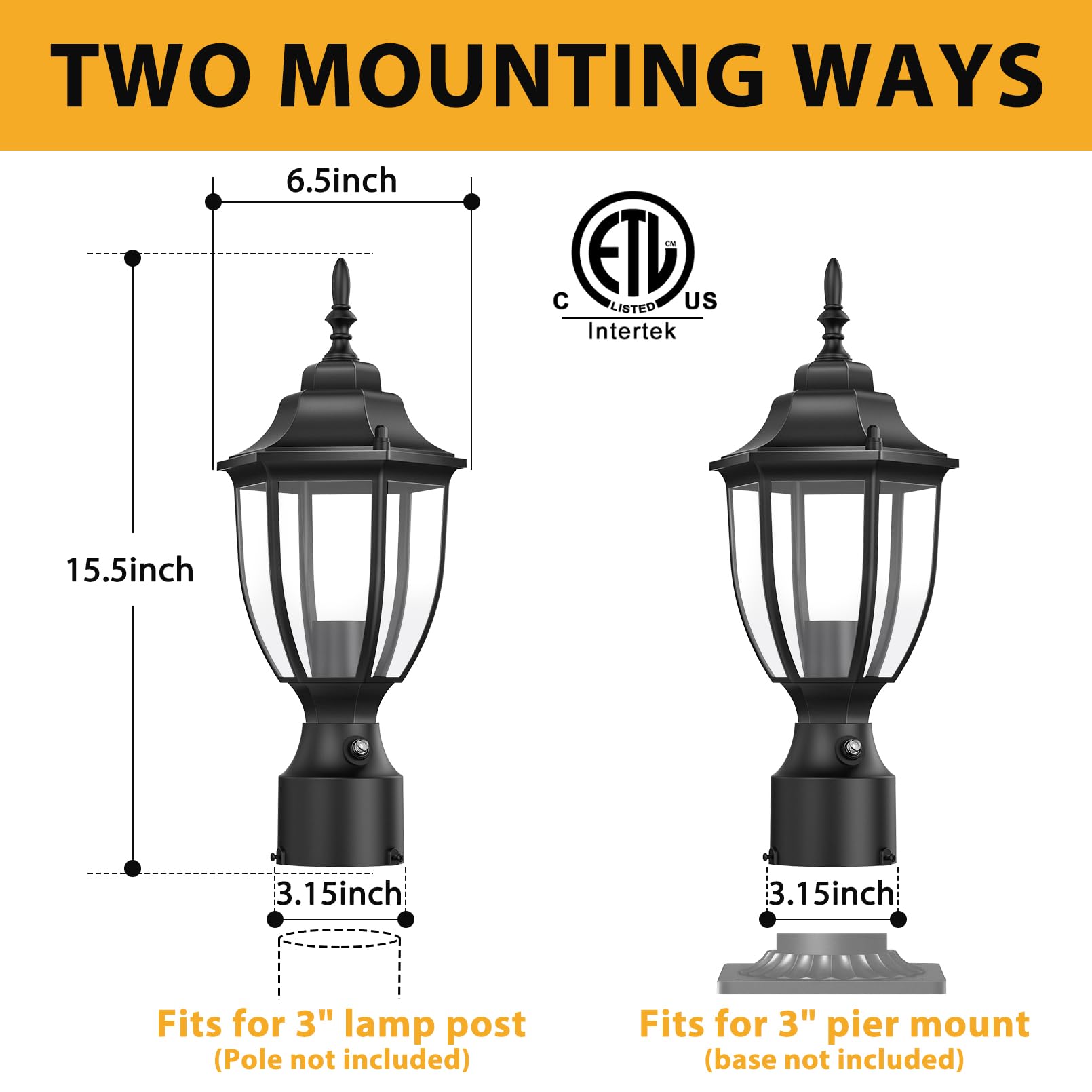 Lamomo post light with E26 base compatible with LED bulbs for energy efficiency