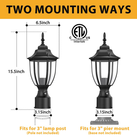Lamomo post light with E26 base compatible with LED bulbs for energy efficiency