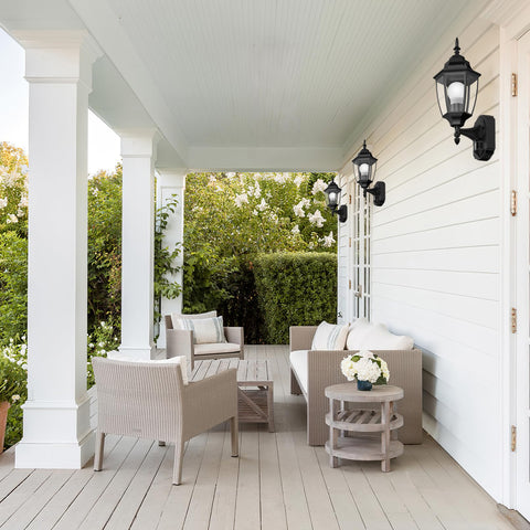 Lamomo wall lantern showing bulbs not included for customization