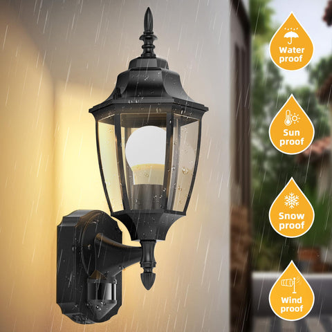 Lamomo weatherproof porch light with durable die-cast construction.