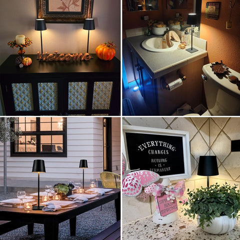 LamparaDecor IP54 waterproof outdoor lamp on a patio table for reliable outdoor ambiance.