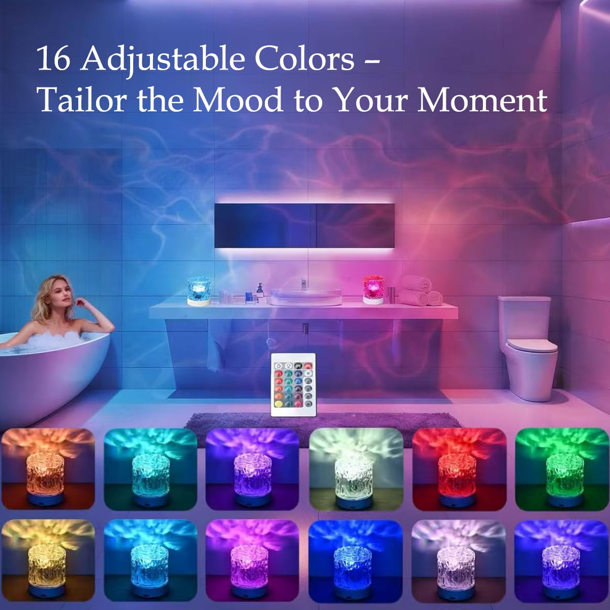 LamparaDecor ocean wave projector light brightens bathrooms with calming sea visuals.