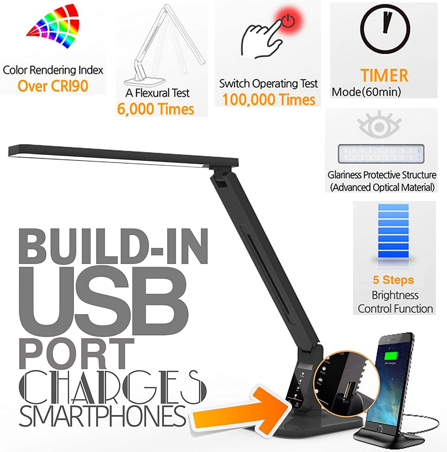 Lampat desk lamp USB port enables convenient device charging