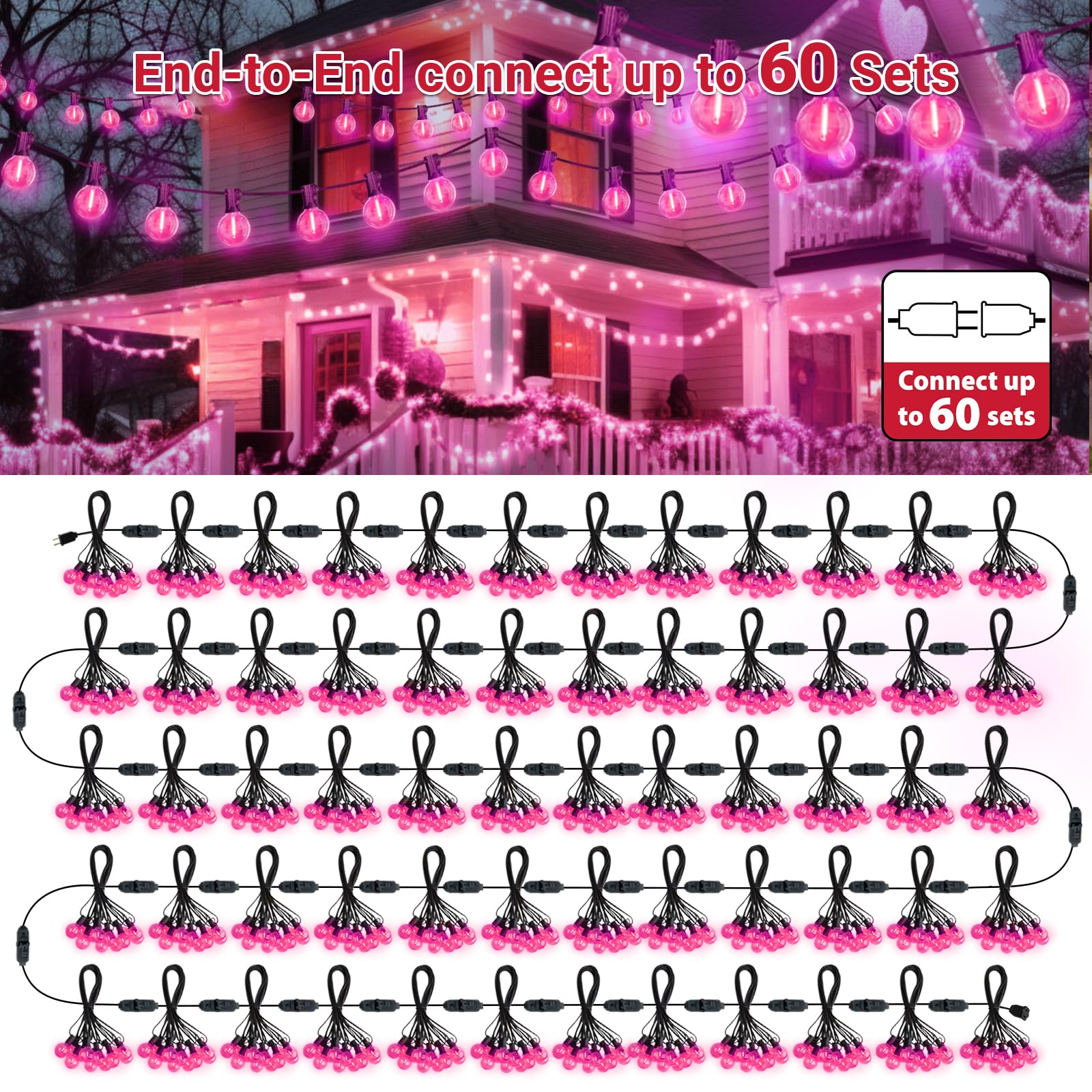 LAMPHOME 26ft outdoor string lights with hanging sockets for decor.