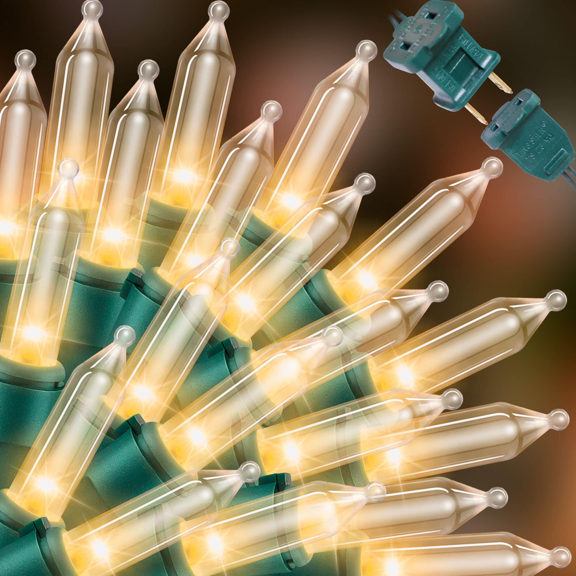 LAMPHOME clear Christmas string lights with warm white glow on green wire for indoor outdoor use