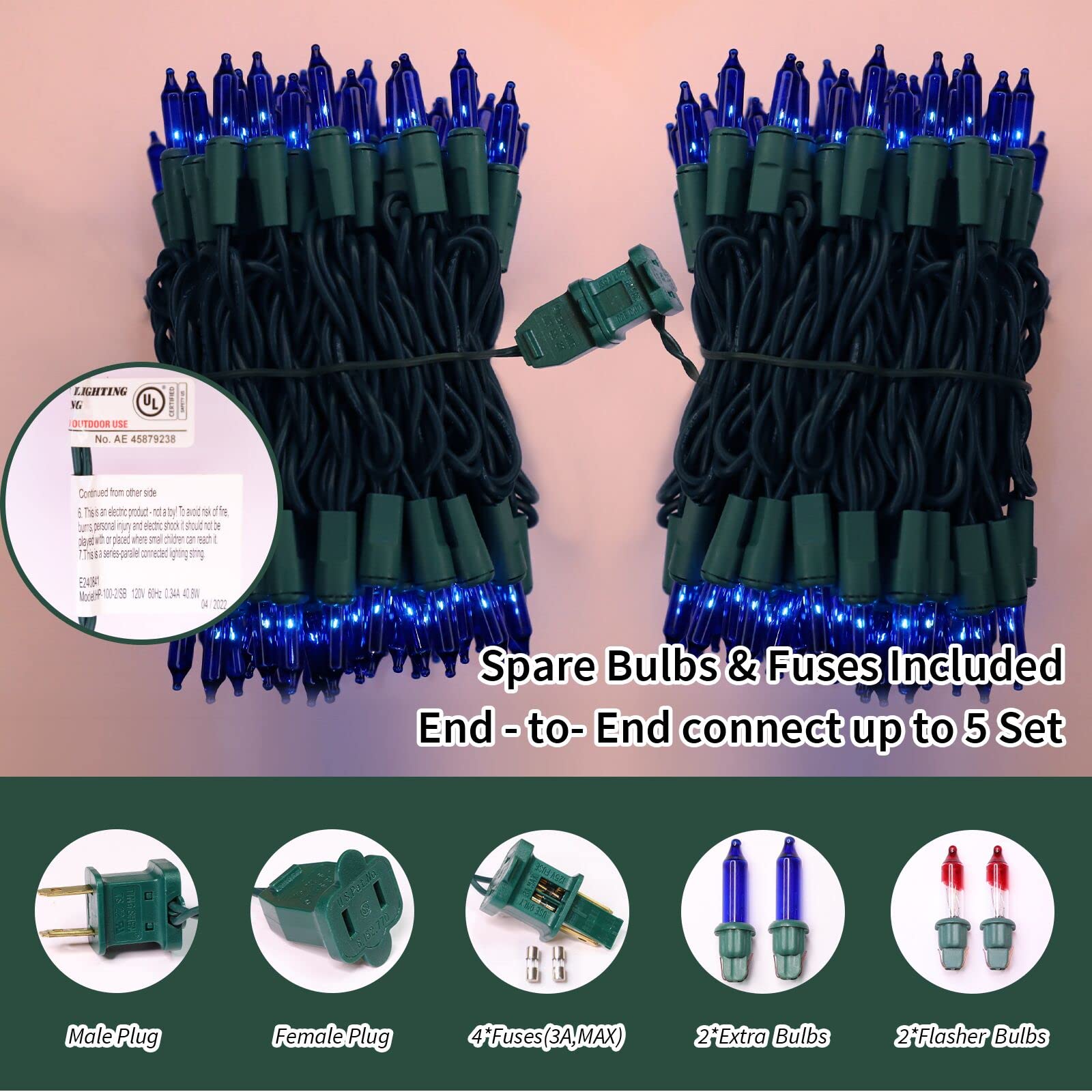 LAMPHOME green-wire blue incandescent mini lights for soft holiday decorating