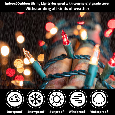 LAMPHOME indoor outdoor decoration lights enhancing holiday decor on trees and garlands.