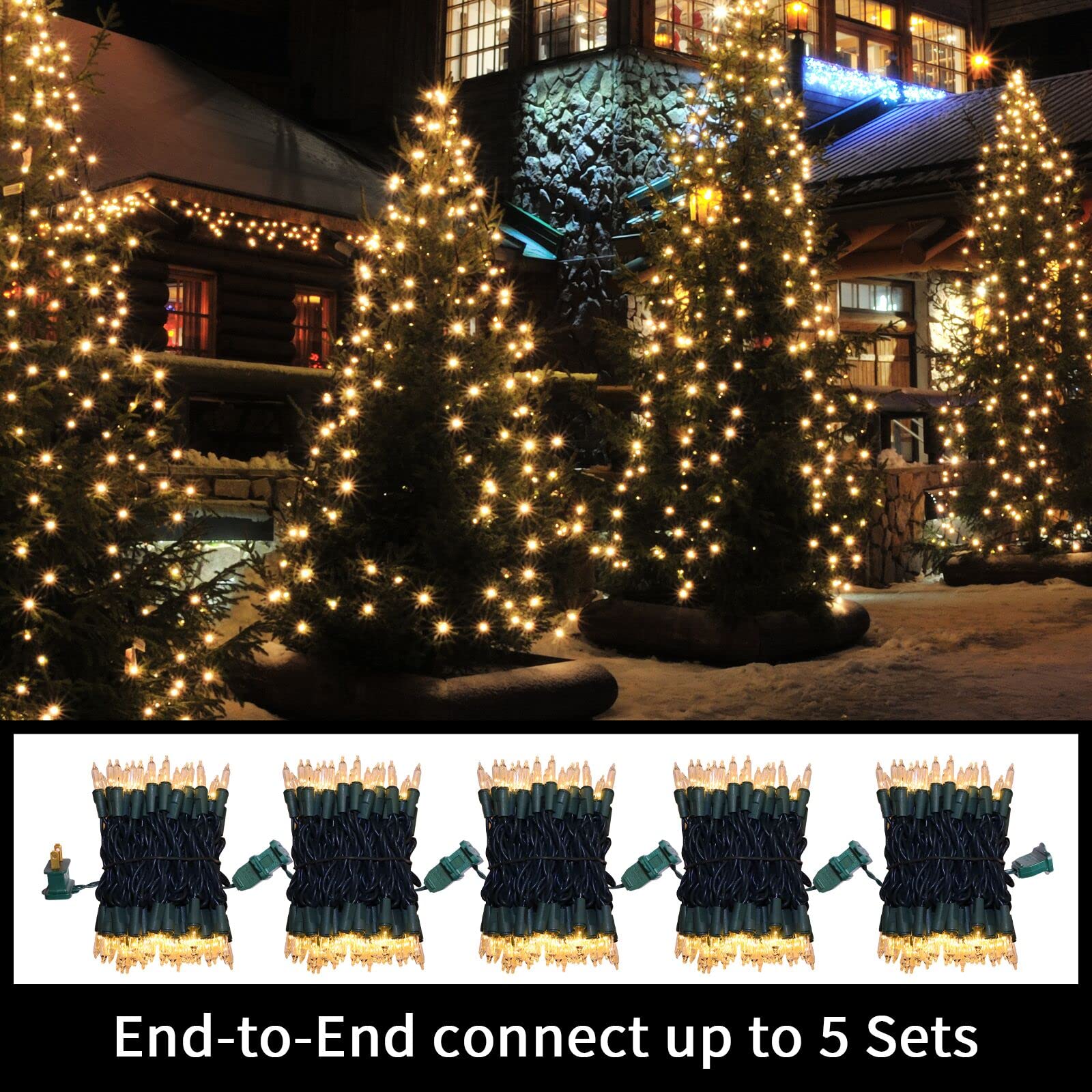 Indoor outdoor Christmas lights on garland by LAMPHOME with green wire