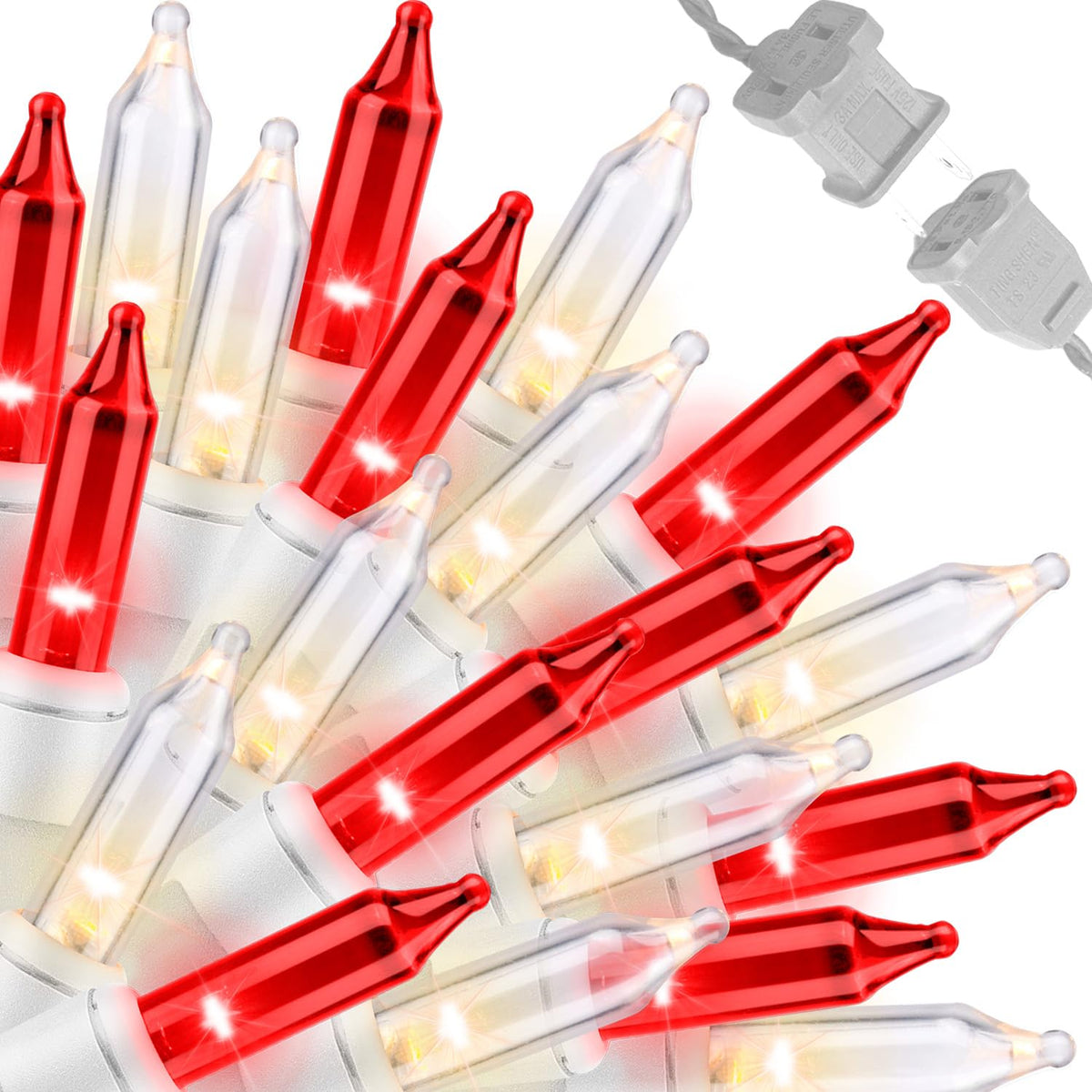 LAMPHOME red and clear mini lights on white wire for festive decor