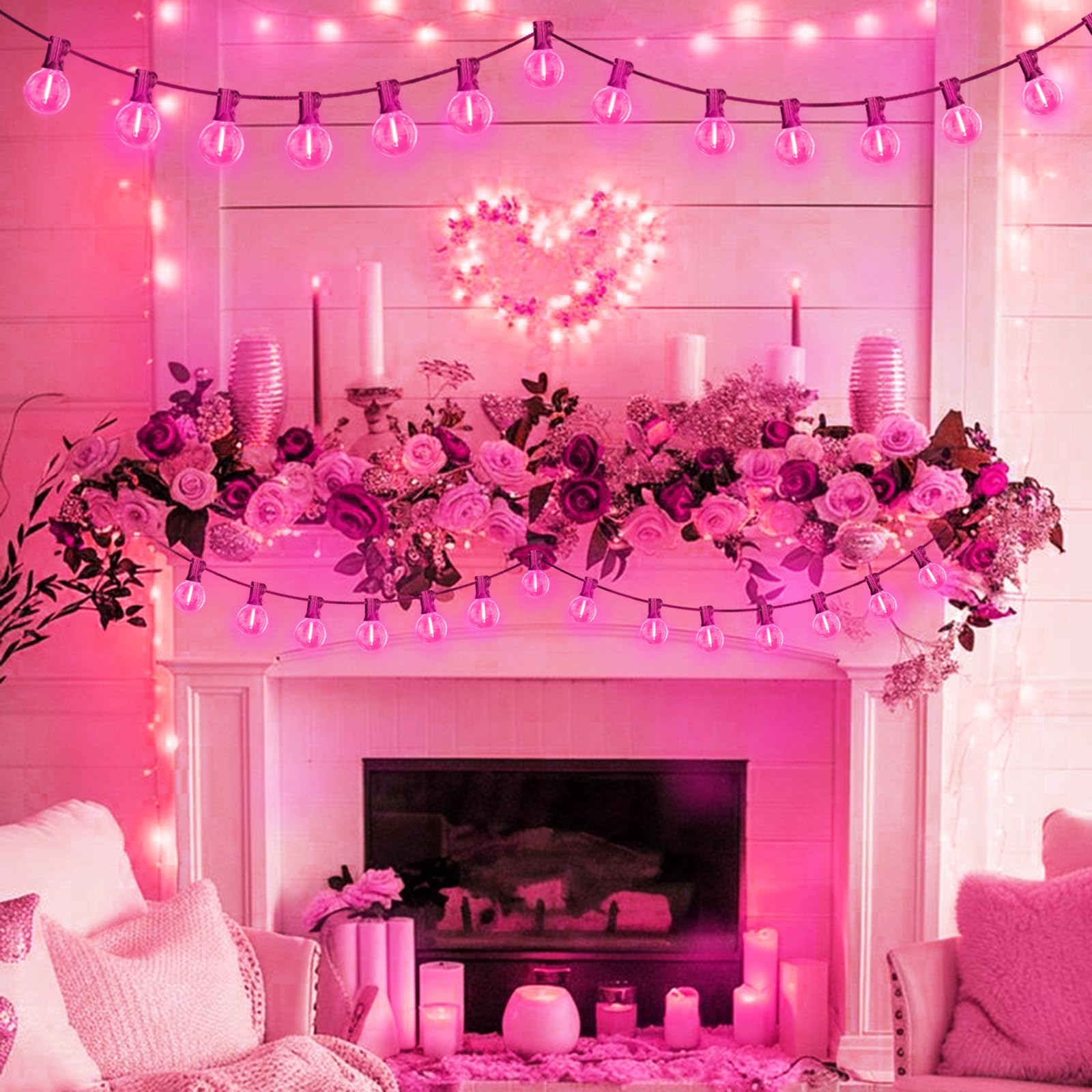 LAMPHOME warm pink glow enhances intimate outdoor gatherings.
