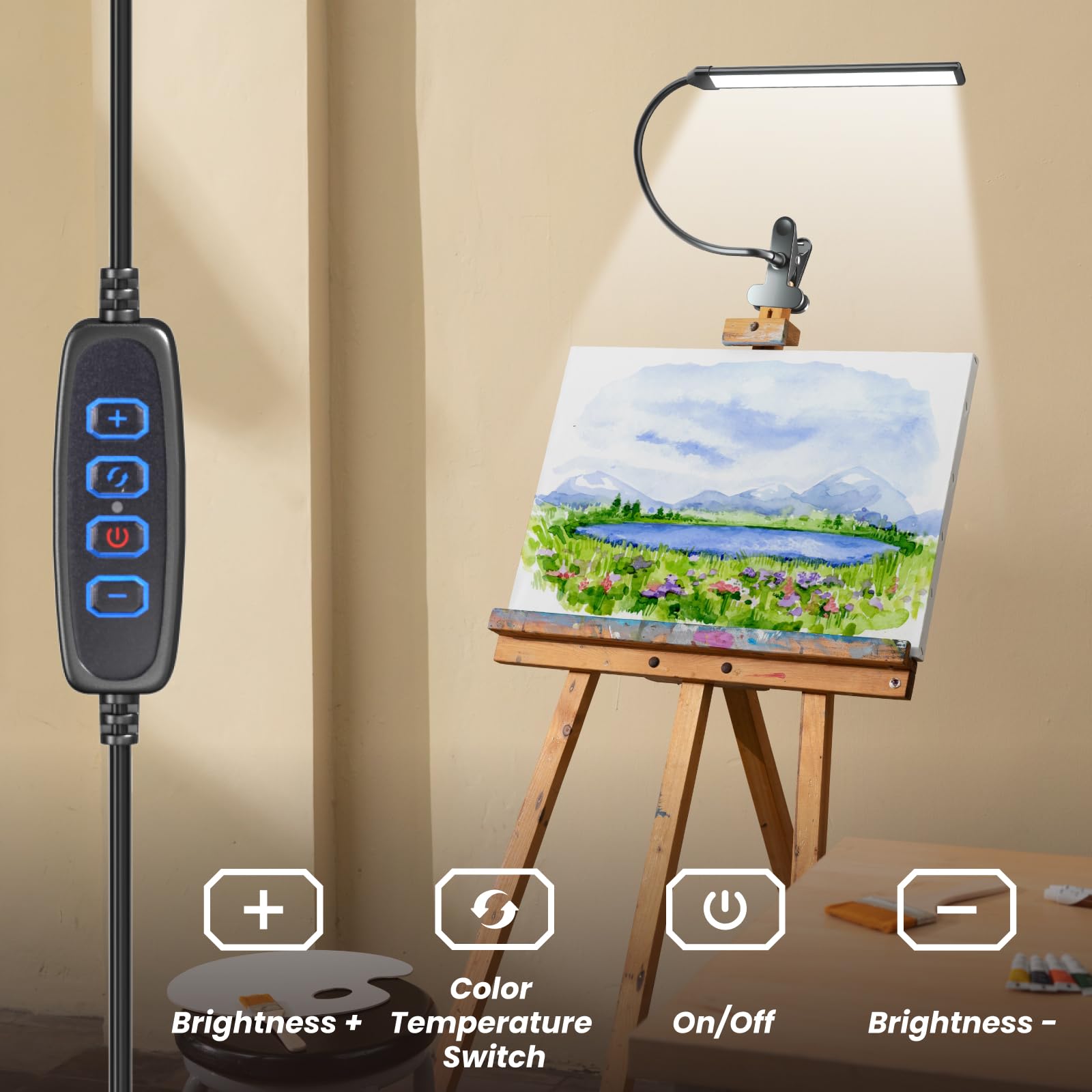 Lamptobe clip-on easel lamp eye-care light reduces glare for long sessions
