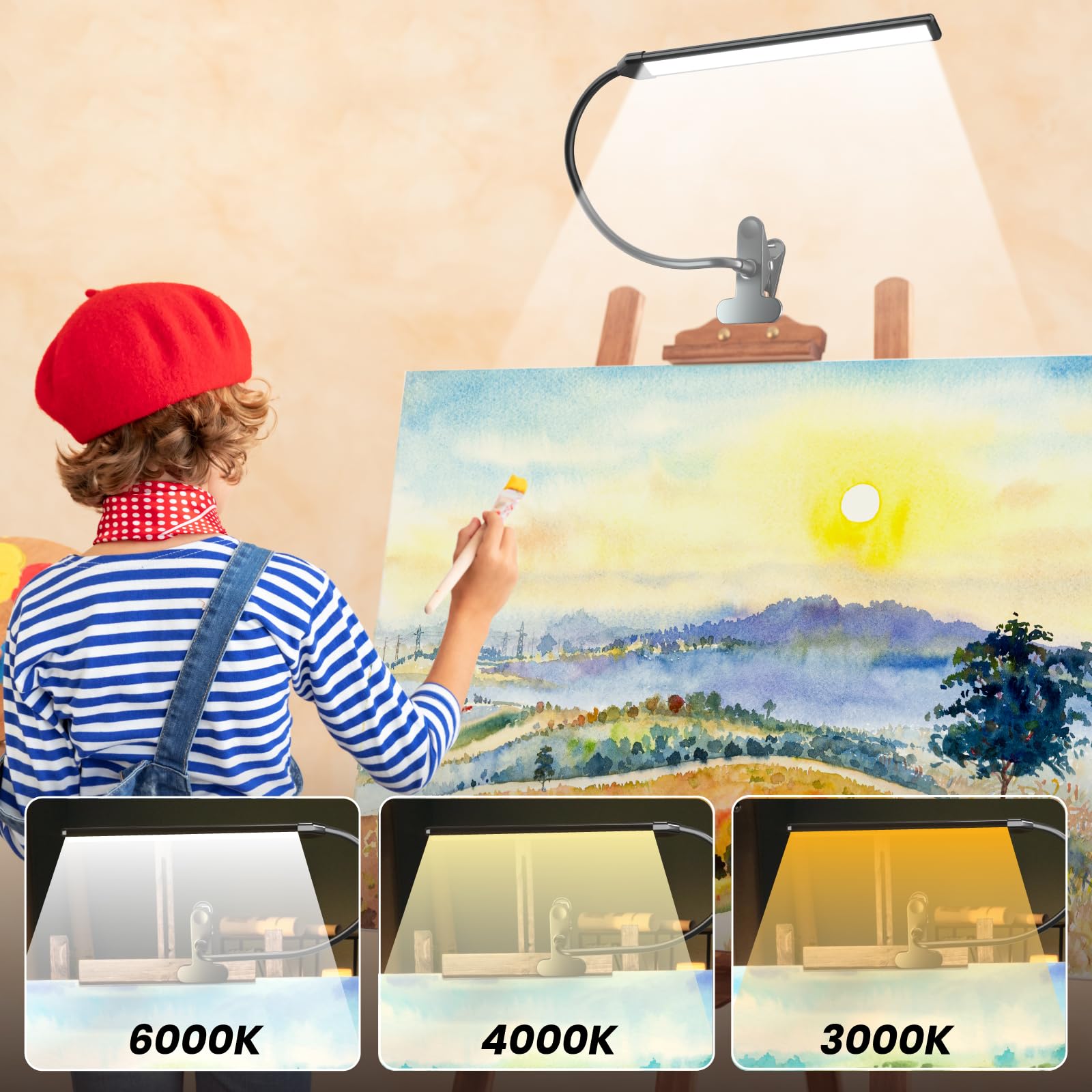 Lamptobe clip-on easel lamp gooseneck enables flexible light direction for detailed work