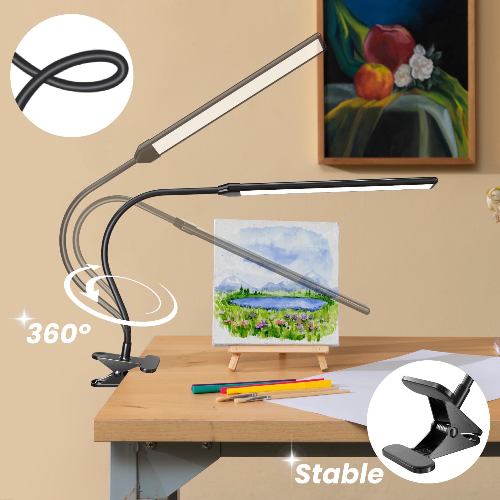 Lamptobe clip-on easel lamp USB-powered with a long cord for convenient setup