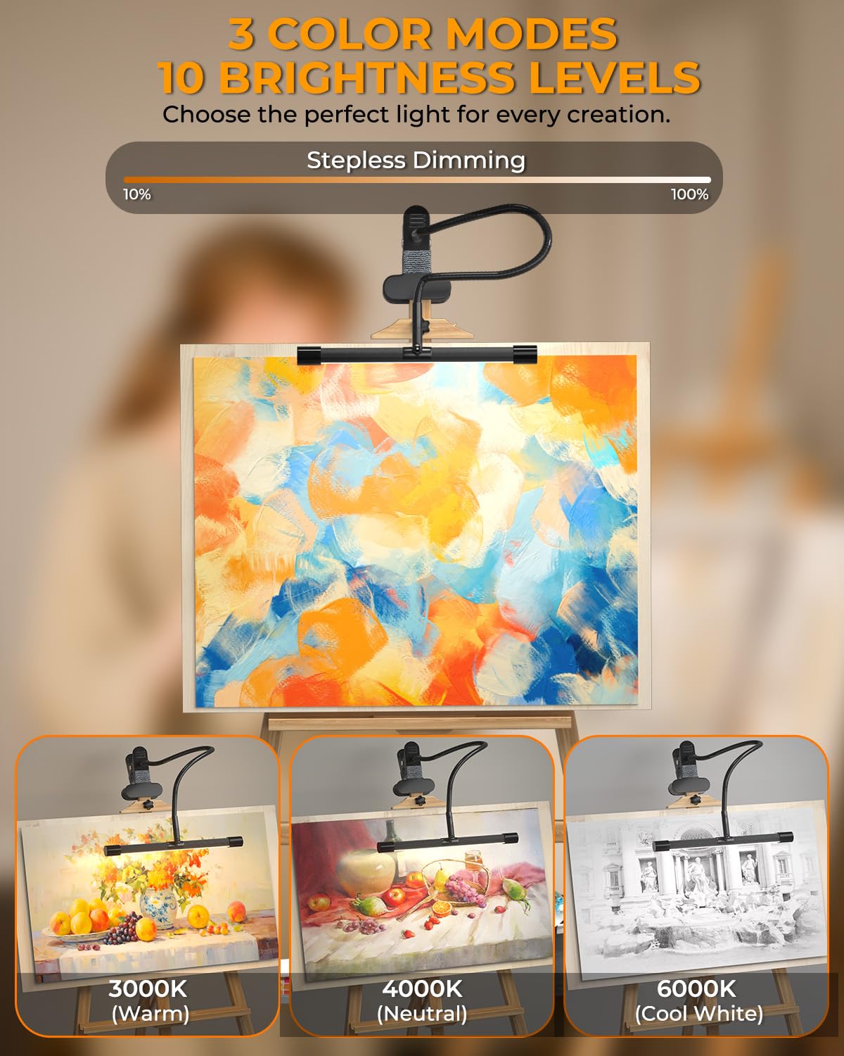 Lamptobe diffused illumination reduces glare for clean colors.