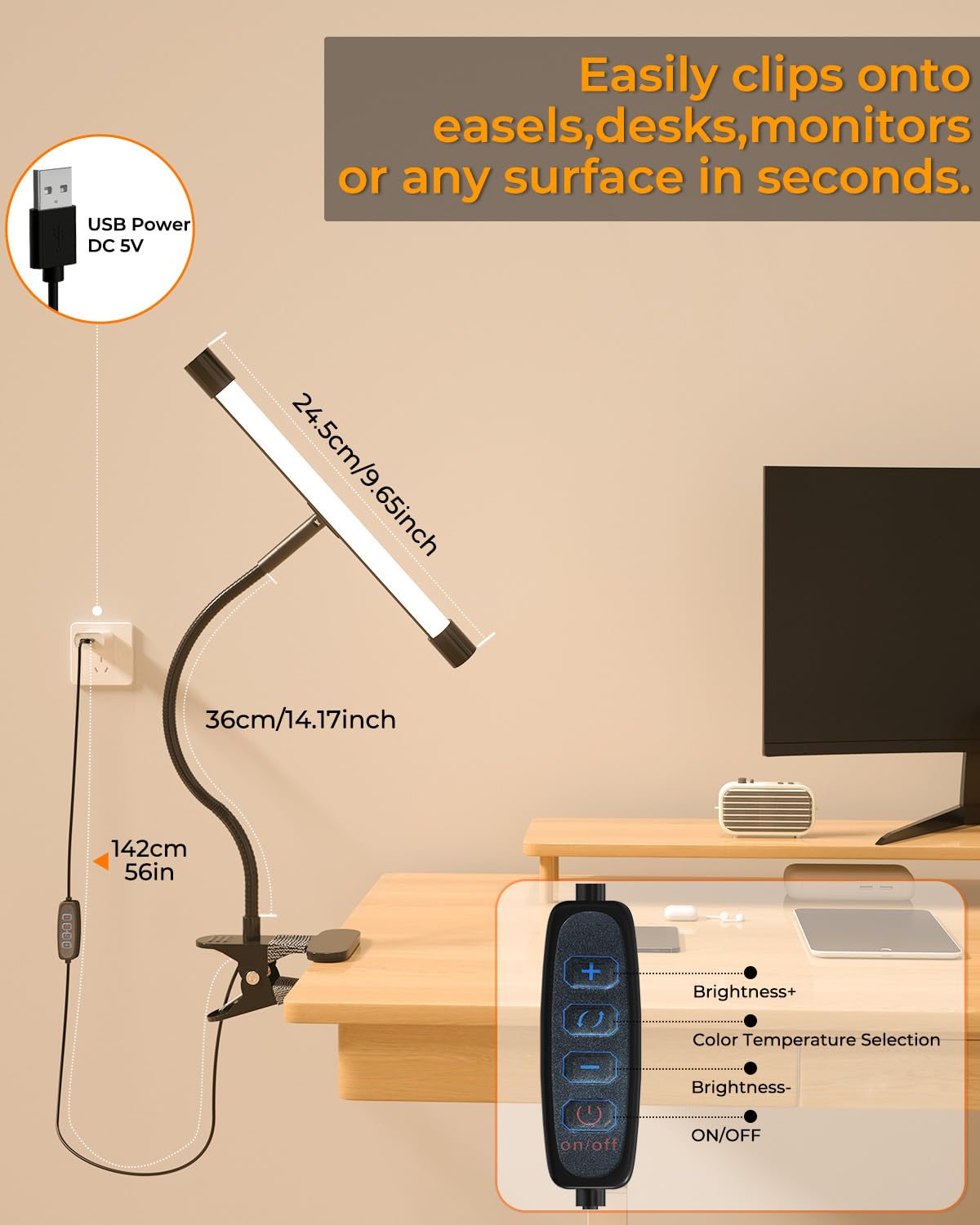 Lamptobe portable clip-on light folds flat for travel.