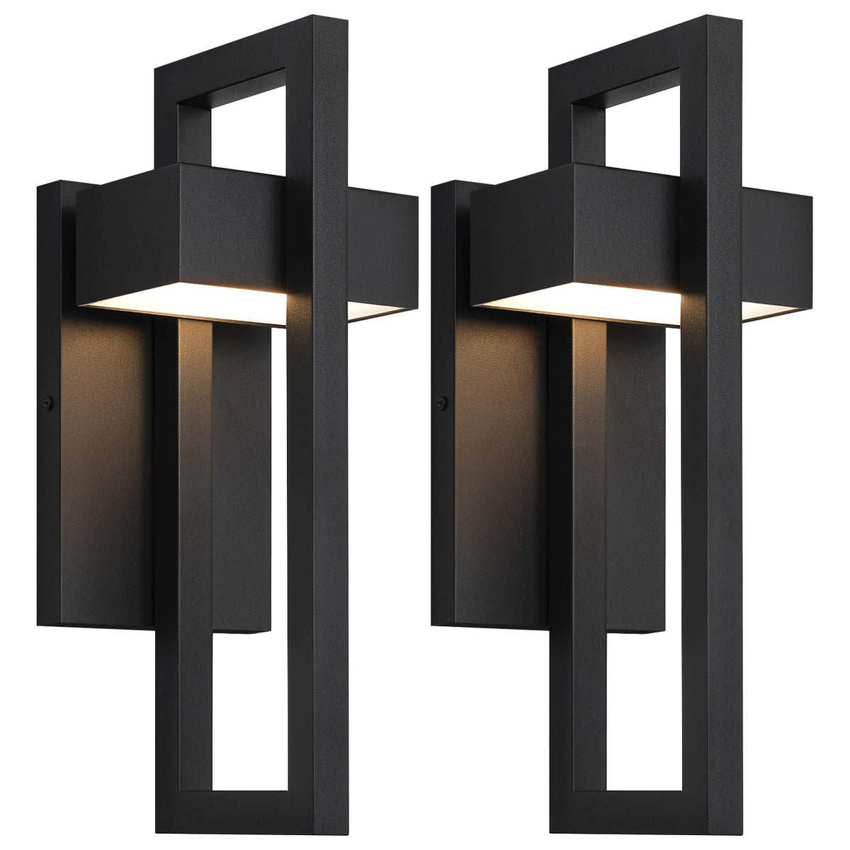 LamQee outdoor wall light front view with matte black finish for a contemporary porch