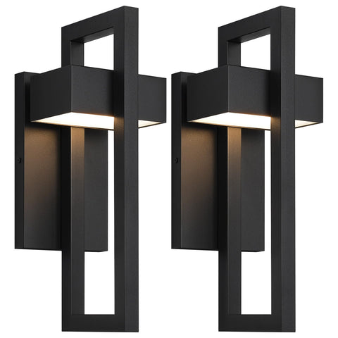 LamQee outdoor wall light front view with matte black finish for a contemporary porch