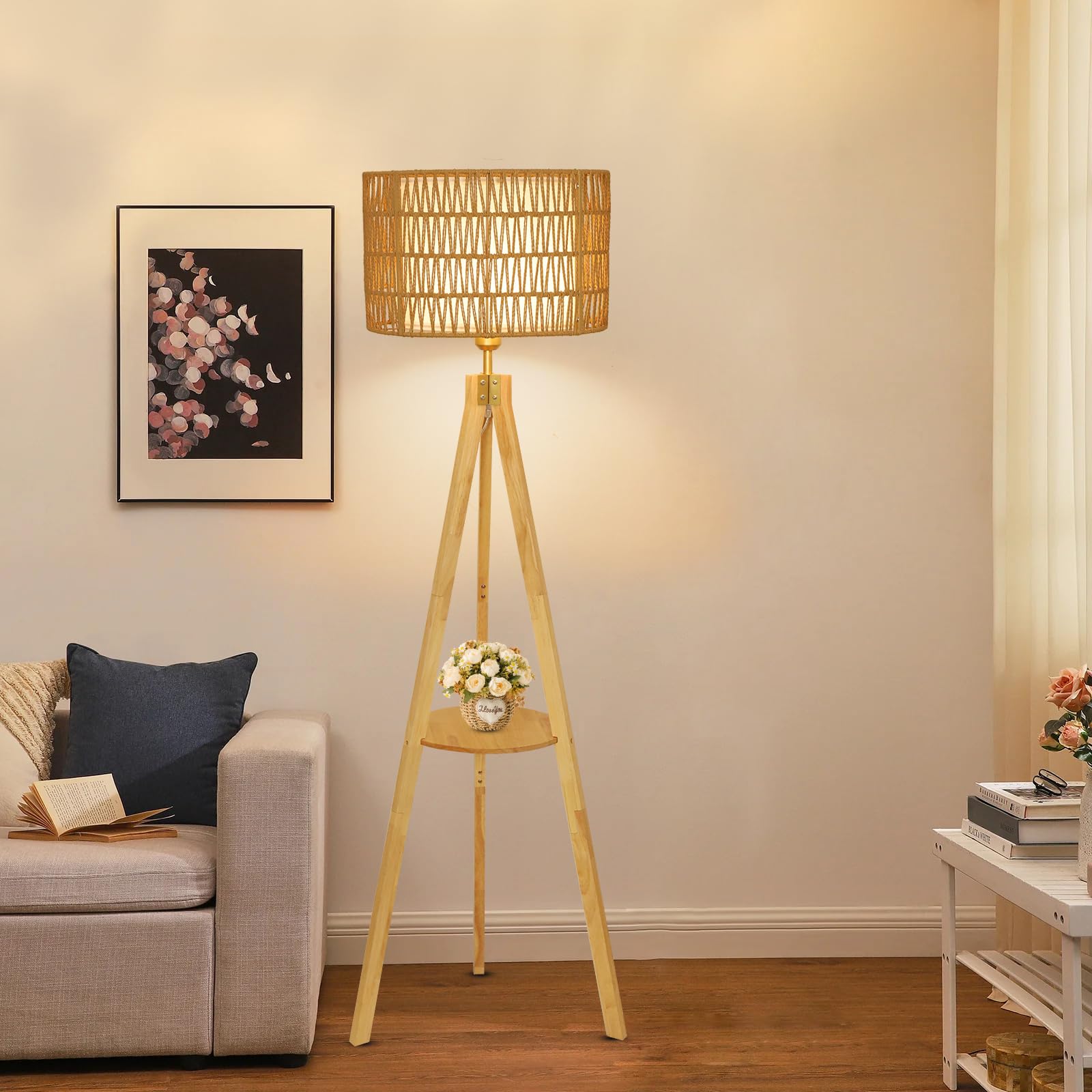 LAMSU boho floor lamp complements mid-century decor