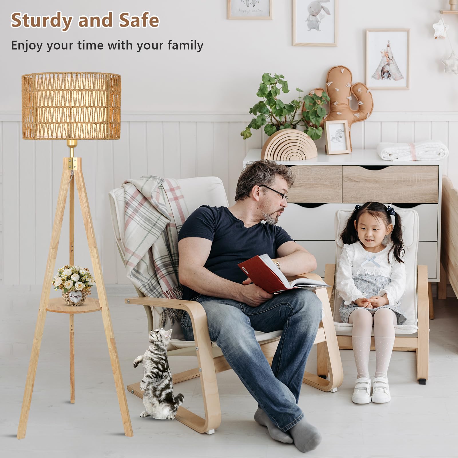 LAMSU floor lamp with shelf for books and plants