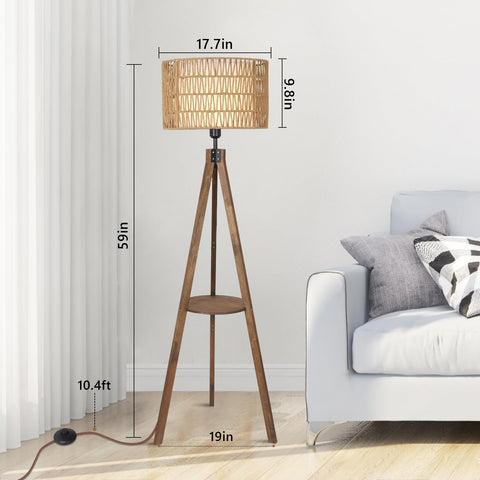 LAMSU floor lamp with shelf for display or storage.