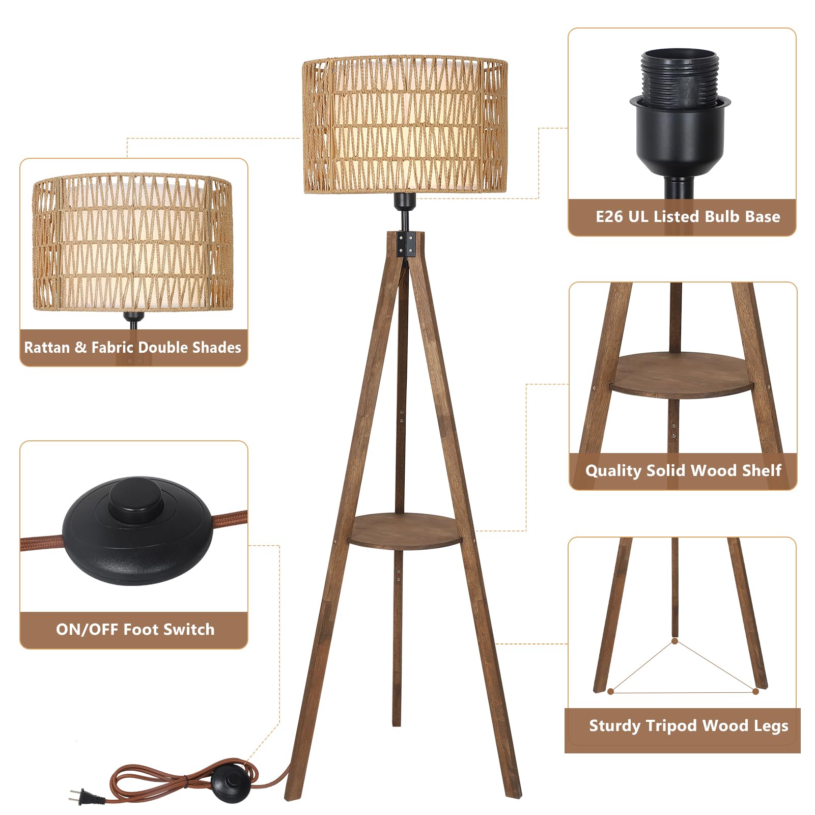 LAMSU walnut tripod base offers stable, elegant support.