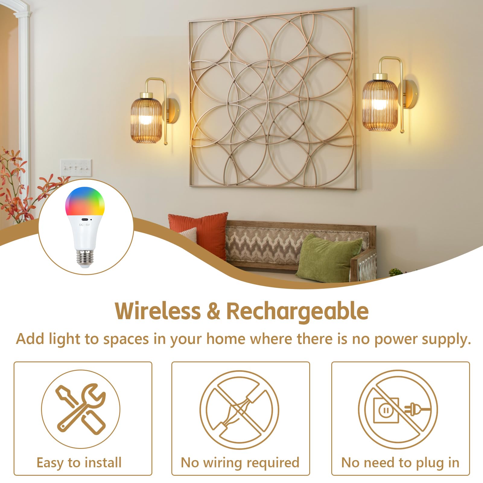 LAMSU cordless sconce with remote control for convenient mood lighting