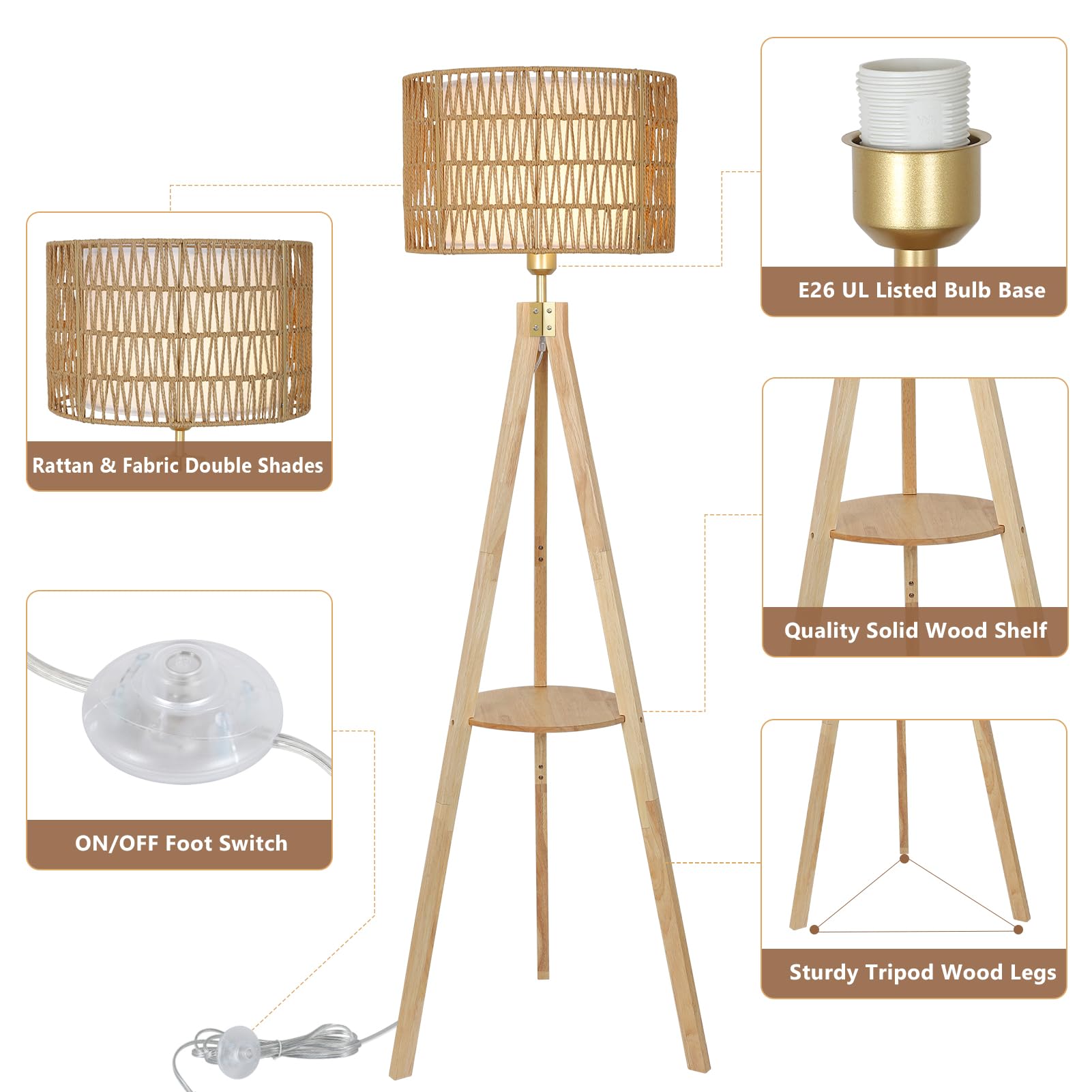 LAMSU wooden tripod base provides stable, tall illumination