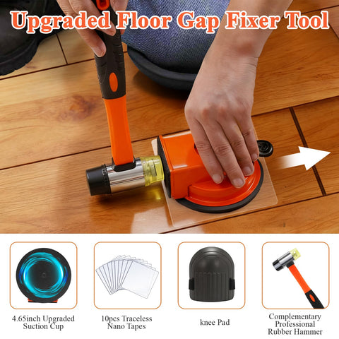 Lamwinsco rubber mallet demonstrates controlled tapping on wooden and vinyl planks