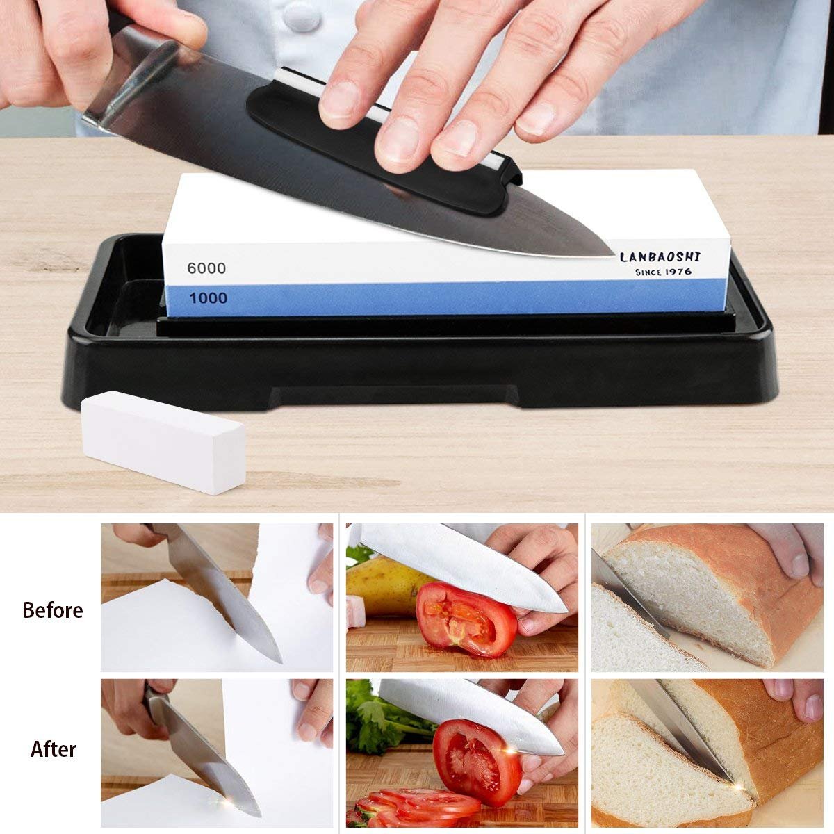 LANBAOSHI non-slip base keeps the stone steady during sharpening.