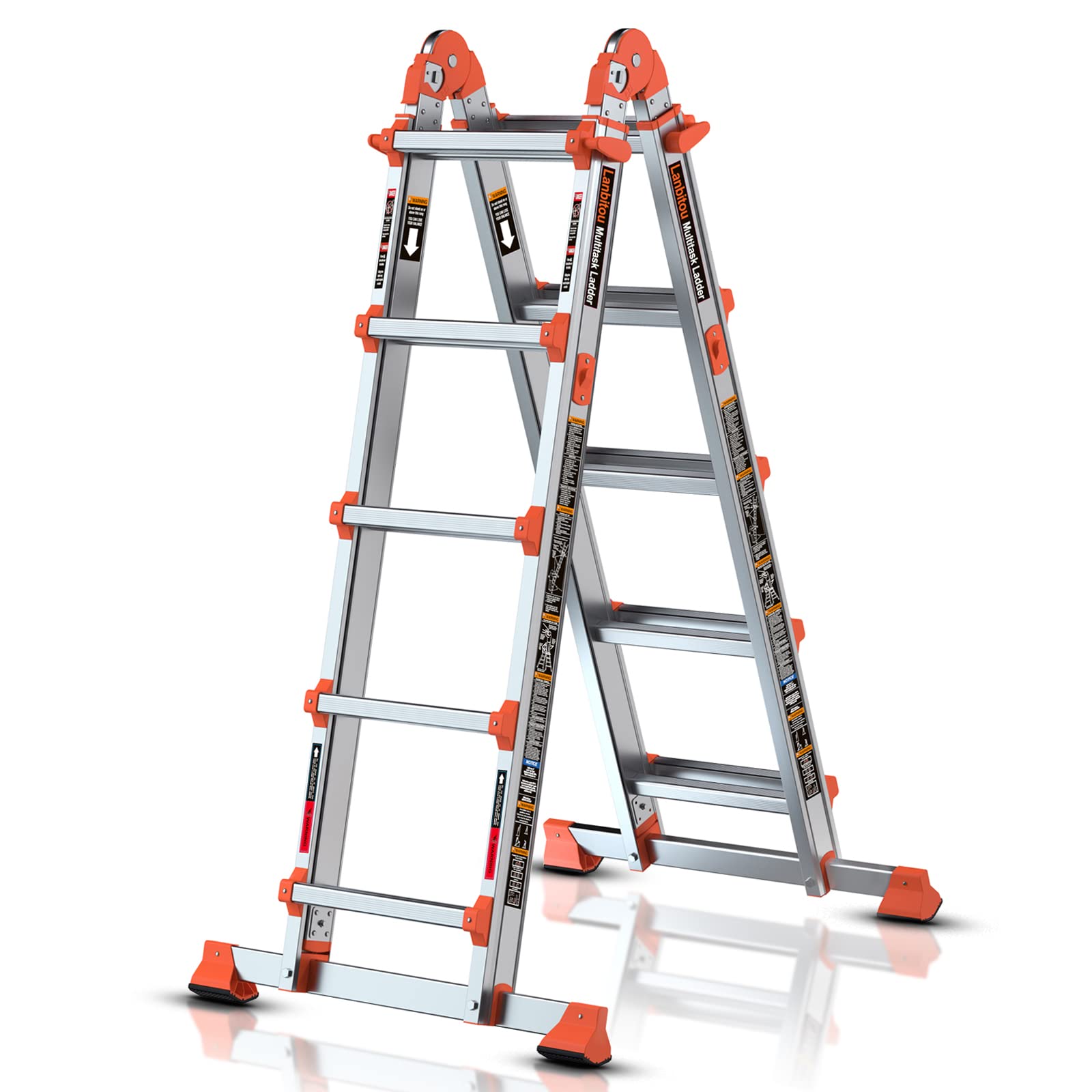 LANBITOU ladder in A-frame extended configuration for rooftop maintenance.